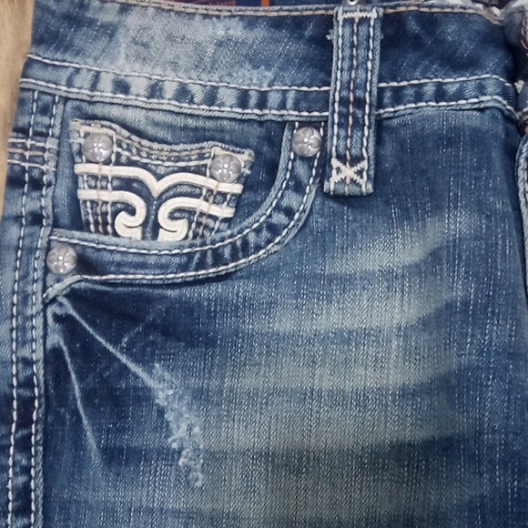 Rock Revival NWT Women's 28 Mandy Bootcut Embellished Faux Leather Flap Pockets - Picture 4 of 14